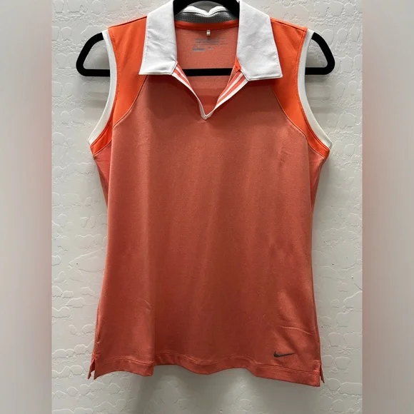 Nike Women's Coral and White Collared Sleeveless Golf Polo - Picture 1 of 3